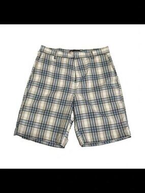 Chaps Mens Blue White Plaid Chino Shorts
